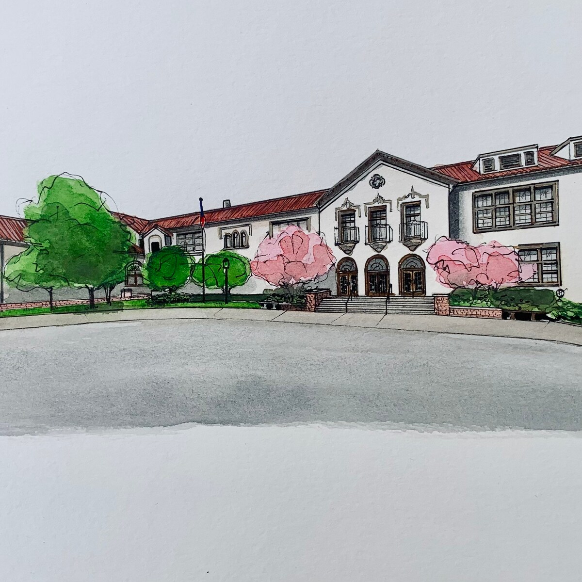 Custom Watercolor of Japanese Garden in Missouri Botanical Gardens