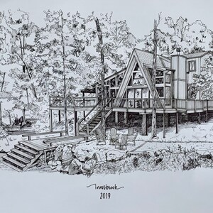 Custom Pen and Ink Home Drawing (gifts for New Homeowners, Childhood ...
