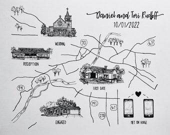 8x10-Custom Black/White Wedding Map (One-of-a-kind painting to celebrate the big day!)