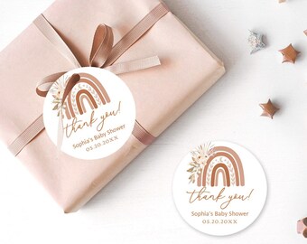 Boho Rainbow Circle Thank You Favor Tags, Printable Round Baby Shower Favor Tag Template, 2 inch, Boy or Girl, MCP90, MCP89, CJB