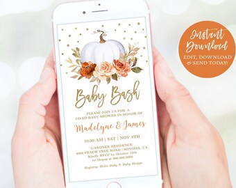 Digital Baby Bash Invitation Template Fall Pumpkin Co Ed Baby Etsy