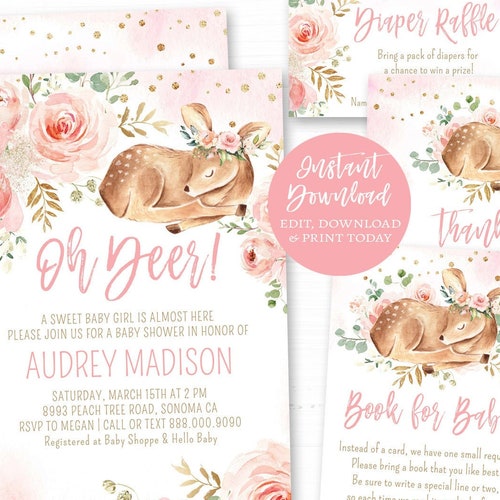Girl Baby Shower Invitation Bundle Printable Baby Shower | Etsy