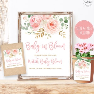 Baby in Bloom Sign, Favor Label or Tag Set, Printable Favor Tags and Sign Template, Seed Packet, Flower Pot, Baby Shower, MCP820, CJB