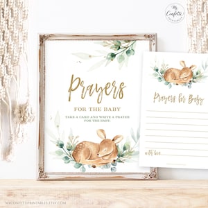 Prayers for the Baby Sign and Note Cards, Printable Baby Shower Activity, Game, Boy Baby Shower, Baby Deer, Greenery, MCP840