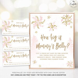 Baby Shower Game Sign and Answer Cards, How Big is Mommy's Belly? Printable Baby Shower Game, Winter, Snowflake, Girl Baby Shower, MCP842