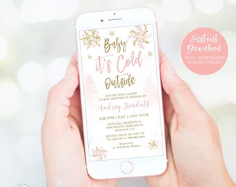 Baby it's Cold Outside Digital Invitation, Snowflakes, Winter Snow Baby Shower Invitation, EDITABLE, Girl, Pink, MCP842, CJB