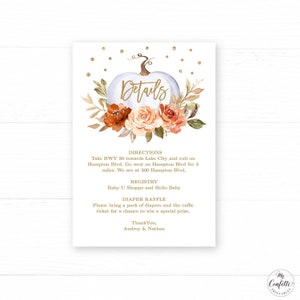 Details Card Template, Printable Information Insert Card, Baby Shower, Editable, Fall, Autumn, Pumpkin, MCP92, MCP91, CJB