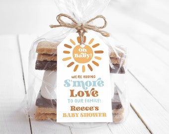 S'more Love Tag, Editable Baby Shower Favor Tag Template, Sunshine, Sun, Boho, Retro, Blue, Thank You, Baby Sprinkle, MCP101, CJB