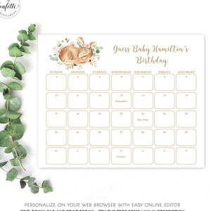 Baby Due Date Calendar Game Sign, Editable Game Template, Printable, 3 Sizes, Baby Deer, Girl, Baby Shower, MCP838, CJB
