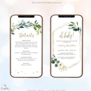 Digital Baby Shower Invitation, Electronic Invitation, Greenery Invitation, Girl or Boy, Oh Baby, Gender Neutral, MCP813, MCP814, CJB