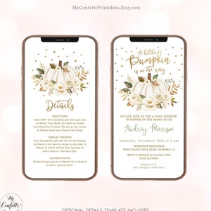 A Little Pumpkin is on the Way Digital Baby Shower Invitation Template, Editable, Electronic, Textable, Phone, Farmhouse, MCP110, CJB