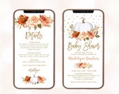Fall Pumpkin Digital Baby Shower Invitation, Textable Baby Shower Invitation, Boy Baby Shower, Girl Baby Shower, Boho, Autumn, MCP92, CJB