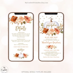 A Little Pumpkin Digital Baby Shower Invitation, Fall Baby Shower Invitation, Electronic, Editable Template, Gender Neutral, MCP92, CJB