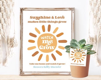 Watch Me Grow Sign and Favor Tag Template, Editable Succulent Favor Tag, Sunshine, Sun, Baby Shower, Birthday, MCP101, MCP102, CJB