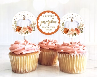 Editable A Little Pumpkin Autumn Baby Shower Cupcake Toppers, Printable Cupcake Toppers, Fall, Autumn, Boy or Girl, MCP92, CJB