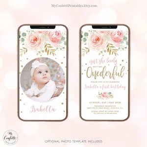 DIGITAL Birthday Invitation, Baby's First Birthday Invitation, Editable Baby 1st Birthday Template, Girl, Onederful, MCP821, CJB