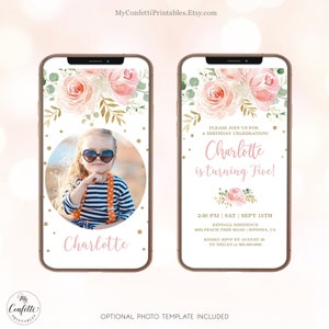 Any Age DIGITAL Birthday Invitation, Evite Birthday Invitation, Editable Birthday Template, Girl, Blush Pink Floral, MCP821, CJB
