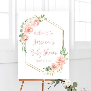 Blush Pink Floral Baby Shower Welcome Sign, Printable Large Baby Shower Welcome Sign Template, Editable Name & Date, Boho, Girl, MCP820, CJB