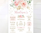 Birthday Milestone Sign, EDITABLE Sign, Printable Birthday Milestone Template, Baby 39 s First Birthday, Pink Blush Floral, MCP821