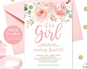 Baby shower invitation girl | Etsy