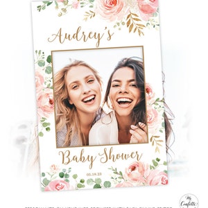 EDITABLE Photo Prop Frame Sign Template, Printable Photo Prop Frame, Boho, Blush Pink Floral, Baby Shower, MCP820, CJB