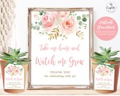 Blush Pink Favor Tags Sign Set, Printable Favor Tags and Sign Template, Watch Me Grow, Baby Shower, MCP820, MCP821, CJB