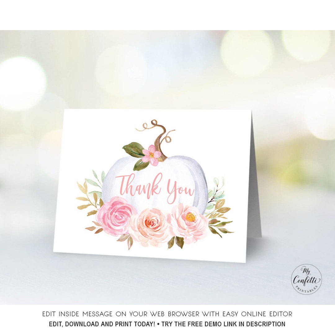 Pumpkin Thank You Card Printable Thank You Cards Baby - Etsy