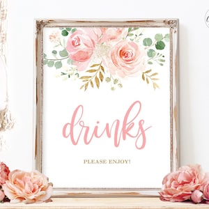 Baby Shower Drinks Sign, Printable Drinks Sign, Birthday, Blush Pink Floral, Boho, Girl, 8x10, MCP820, MCP821, MCP822, MCP823, MCP824