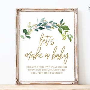Let&#39;s Make a Baby Game Sign, Printable Baby Shower Play Dough Game Sign, Baby Shower Activities, Neutral, Greenery, MCP813, MCP814