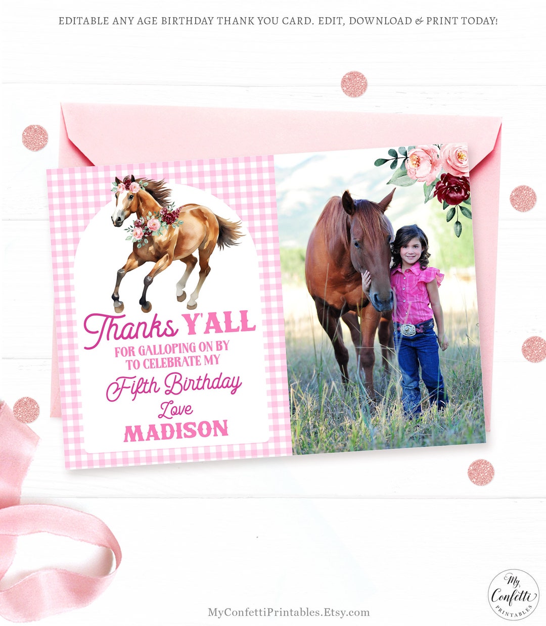 Editable Photo Birthday Thank You Card Template, Any AGE, Printable ...