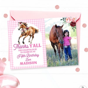 Editable Photo Birthday Thank You Card Template, Any AGE, Printable, Cowgirl, Pink, Western, Horse, Pony, Floral, Girl, MCP116, CJB