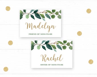 Name Label or Name Badge Insert, Printable Baby Shower Guest Name Tags Label Template, Editable, Greenery,  MCP813, MCP814, MCP815, CJB