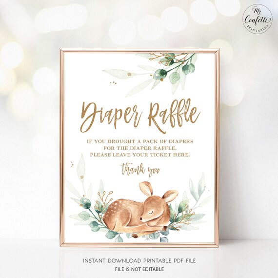 Baby Shower Diaper Raffle Sign, Printable Baby Shower Diaper
