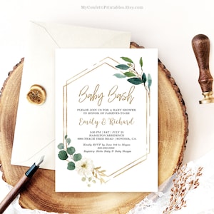 Baby Bash Co-ed Baby Shower Invitation, Editable Coed Baby Shower Invitation Template, Greenery, Gender Neutral, MCP813, MCP814, CJB