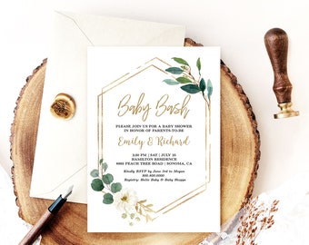 Baby Bash Co-ed Baby Shower Invitation, Editable Coed Baby Shower Invitation Template, Greenery, Gender Neutral, MCP813, MCP814, CJB