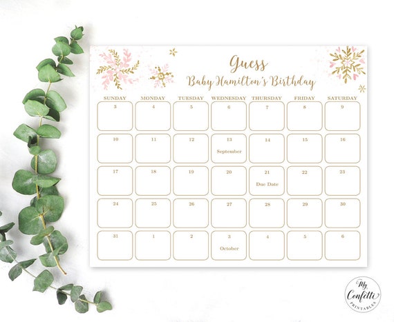 Pink Snowflake Baby Due Date Calendar Game Sign, Printable Baby Birthday  Prediction Game Template, Editable Text, MCP842, CJB - Etsy