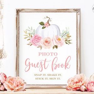 Photo Guest Book Sign, Printable Photo Guestbook Sign, Baby Shower, Birthday, Pumpkin, Fall, Autumn, Girl, Pink, Boho, 8x10, MCP826, MCP827