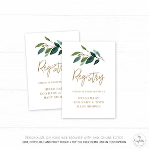 Greenery Wreath Gift Registry Card, Baby Shower Registry Card, Gold, Neutral, MCP813, MCP814, MCP825, CJB