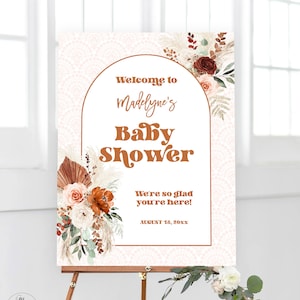 Editable Baby Shower Welcome Sign Template, Pampas, Floral, Boho, Retro, Arch, Terracotta, Boy, Girl, Baby Sprinkle, MCP112, CJB