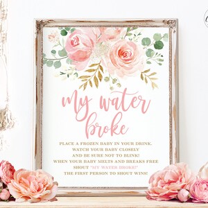 My Baby Broke Printable Baby Shower Game Sign, Blush Pink Floral Baby Shower Game Sign, Baby Shower Activities, Girl, Boho, MCP820