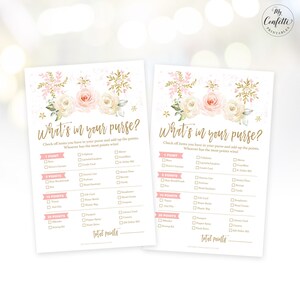 What&#39;s In Your Purse Baby Shower Game, Printable Baby Shower Game, Pink, Winter, Girl, Snowflakes, MCP842