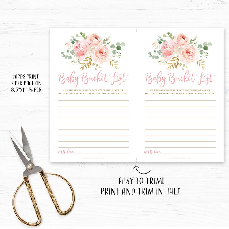 Baby Bucket List Baby Shower Game, Printable Game, Blush Pink Floral, Gold, Girl Baby Shower Party Games, MCP820 Bild 2