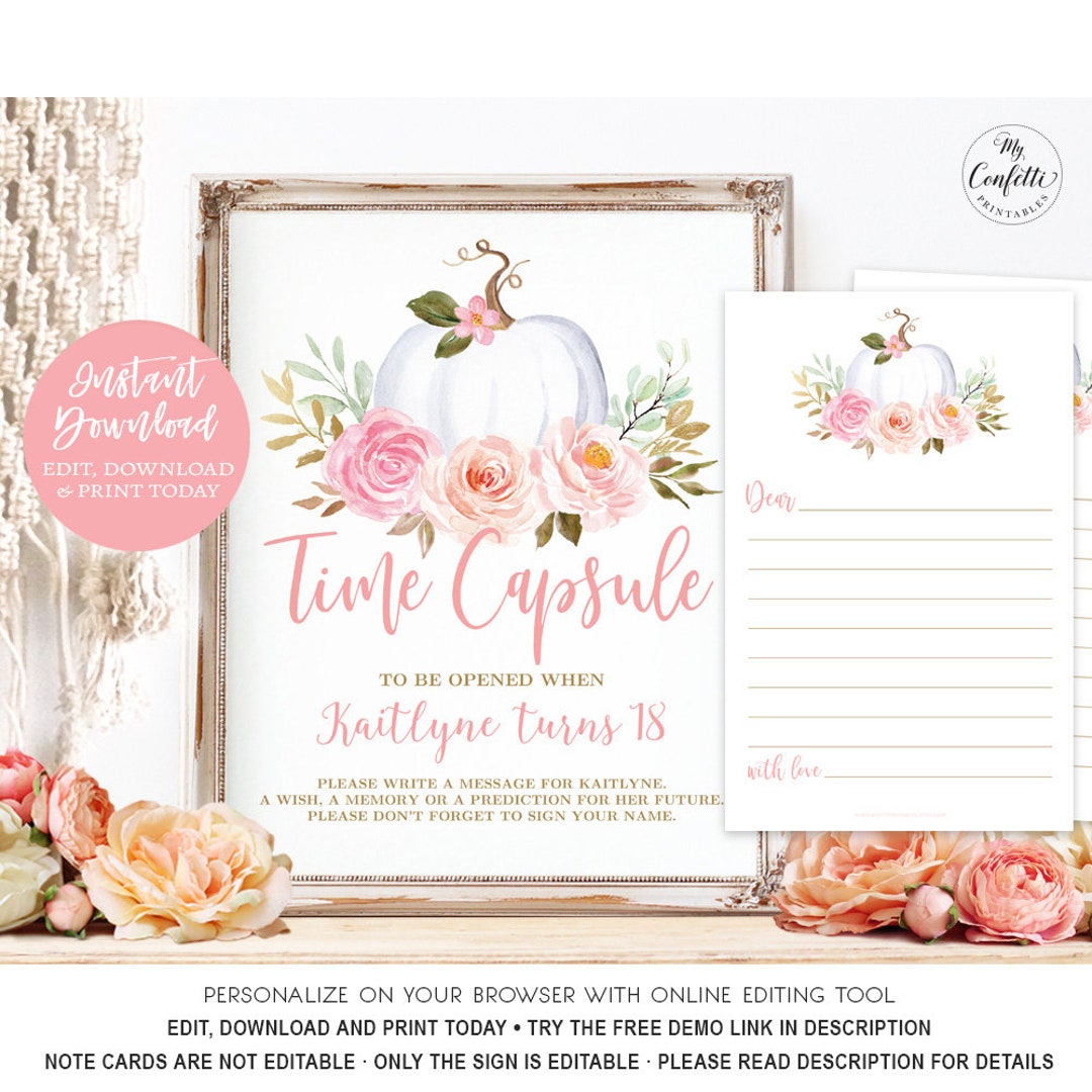Time Capsule Sign and With Matching Printable Message Cards, Editable ...
