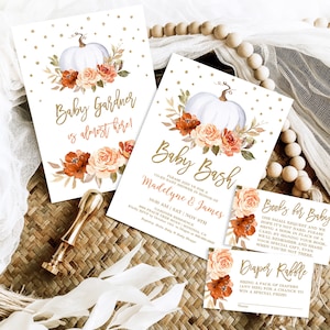 Pumpkin Baby Bash Invitation Bundle, EDITABLE Co-ed Baby Shower Invitation Template, Fall, Printable, Autumn, Boy, Girl, Boho, MCP92, CJB