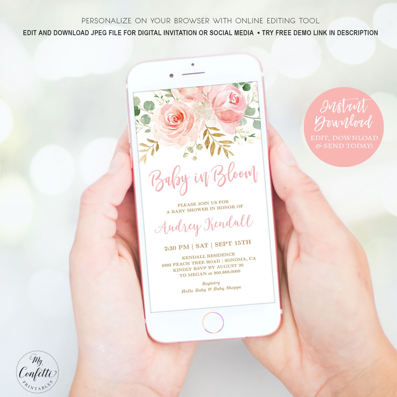 DIGITAL Baby Shower Invitation Baby in Bloom Electronic Girl Etsy