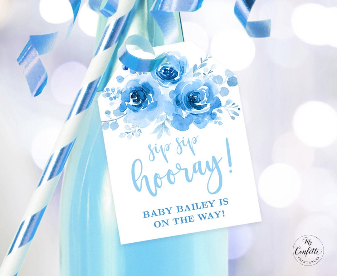 Sip Sip Hooray! Champagne Tags, Printable Baby Shower Champagne Bottle ...