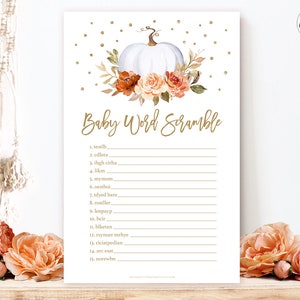 Baby Word Scramble Game, Printable Baby Shower Game, Gender Neutral Baby Shower Party Games, Autumn Pumpkin, Fall, MCP92