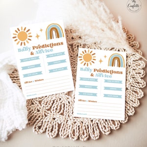 Baby Predictions & Advice Game, Printable Baby Shower Game Cards, Sunshine, Sun, Rainbow, Retro, Blue, Terracotta, Boy Baby Shower, MCP101