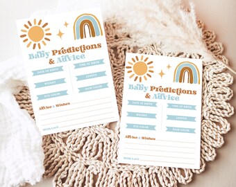 Baby Predictions & Advice Game, Printable Baby Shower Game Cards, Sunshine, Sun, Rainbow, Retro, Blue, Terracotta, Boy Baby Shower, MCP101