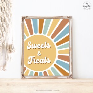 Sweets & Treats Sign, Printable Sweets and Treats Sign, Boy, Birthday, 70s, Retro, Vintage, Sunshine, Sunburst, MCP85